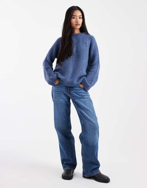 Jersey azul añil envejecido extragrande con detalle de lazo en la espalda de ONLY, 4 de 4