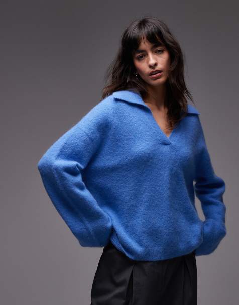 Jersey azul claro con cuello estilo polo de punto de mezcla de lana de alpaca de ARKET - view 1