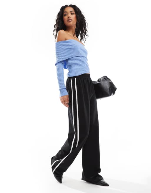 Jersey azul claro con escote Bardot plegado de canalé de Pimkie, 4 de 4