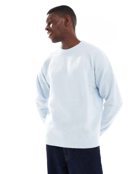Jersey azul claro extragrande con cuello redondo de punto mullido de Jack & Jones - view 1