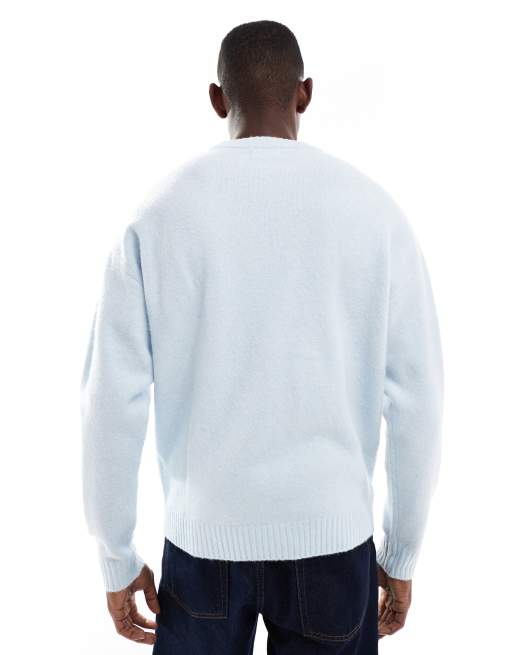 Jersey azul claro extragrande con cuello redondo de punto mullido de Jack & Jones, 3 de 5