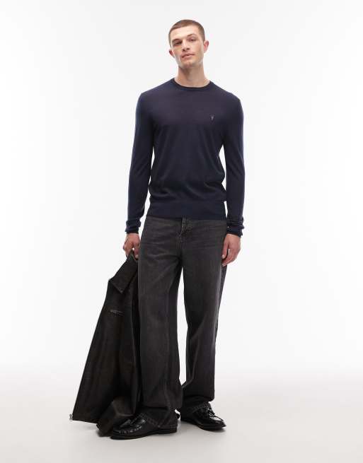 Jersey azul con cuello redondo de punto de lana de merino de AllSaints, 2 de 5