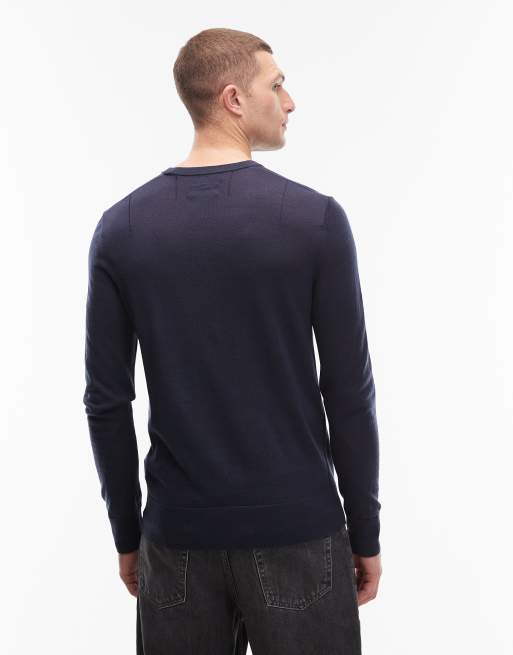 Jersey azul con cuello redondo de punto de lana de merino de AllSaints, 3 de 5