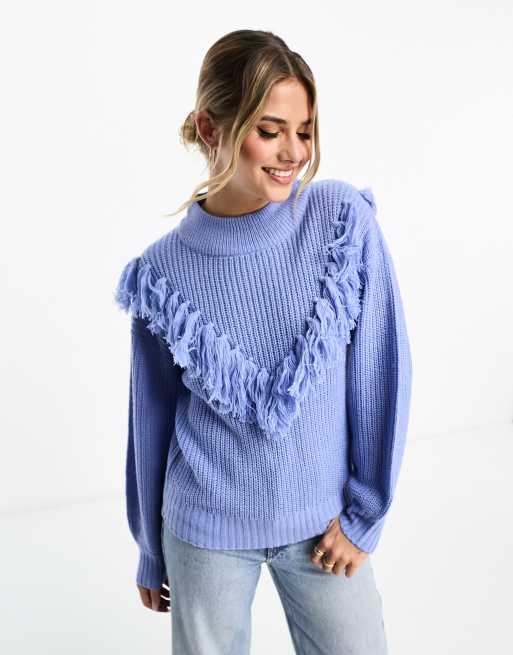 Jersey azul con cuello redondo y detalle de flecos de Wednesday's Girl