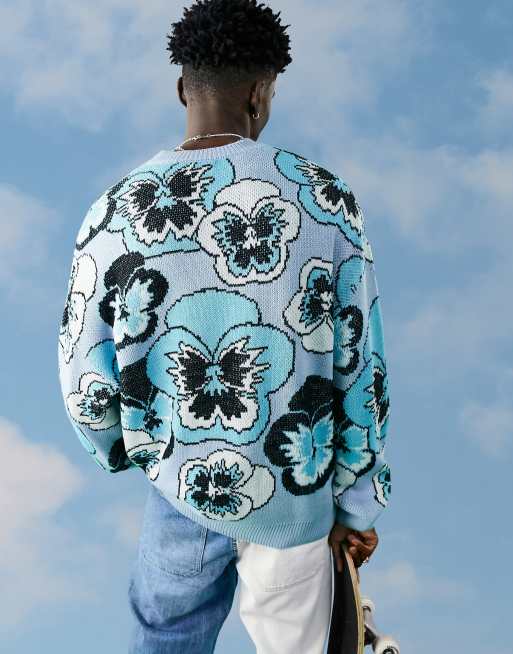 Jersey azul con diseño de pensamientos de punto de jacquard de ASOS DESIGN