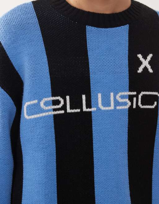 Jersey azul de estilo fútbol a rayas de punto de COLLUSION, 5 de 5