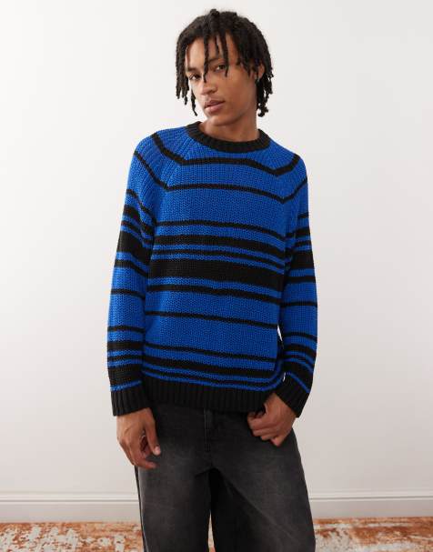 Jersey azul extragrande a rayas de punto calado de Weekday - view 1