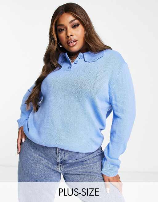 Jersey azul extragrande con cuello de solapas y botones de Wednesday's Girl Curve