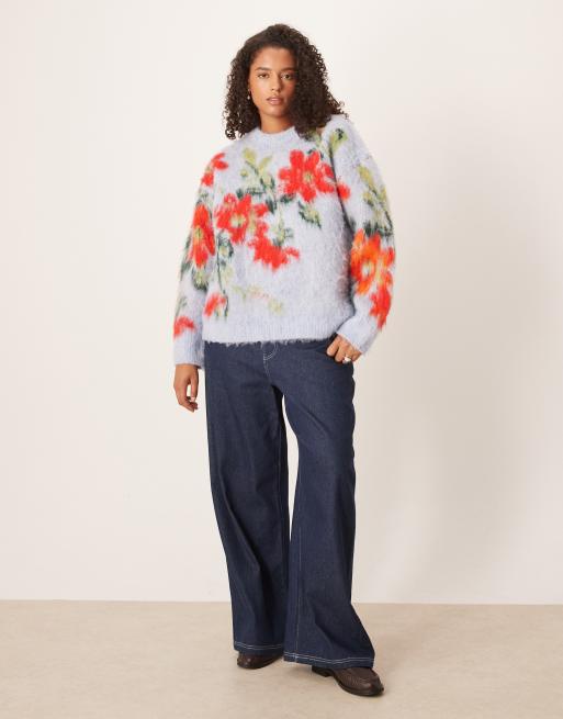 Jersey azul holgado con diseño floral difuminado de ASOS DESIGN Curve, 2 de 4