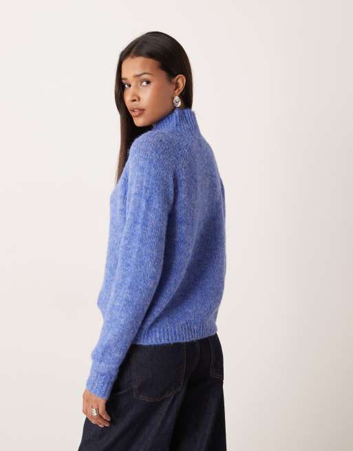 Jersey azul luminoso con cuello alto de punto texturizado de JDY, 3 de 4