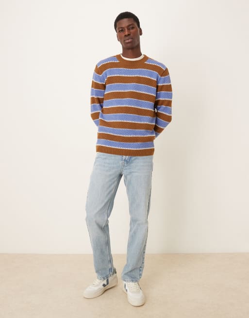 Jersey azul marino a rayas holgado con cuello redondo de punto de ASOS DESIGN, 2 de 5