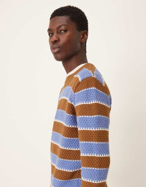 Jersey azul marino a rayas holgado con cuello redondo de punto de ASOS DESIGN, 4 de 5