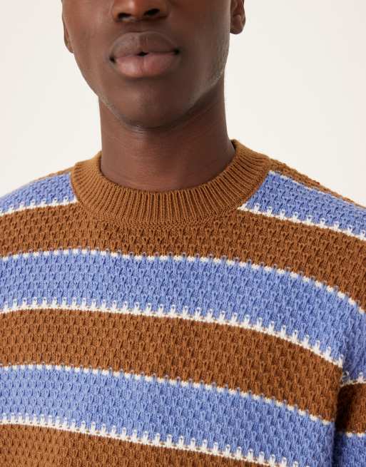Jersey azul marino a rayas holgado con cuello redondo de punto de ASOS DESIGN, 5 de 5