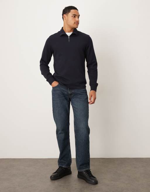 Jersey azul marino con cremallera corta de punto de Mango ASOS