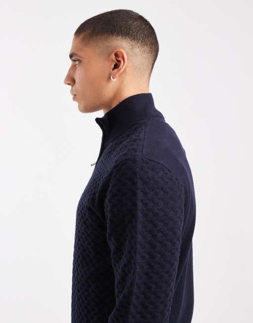 Jersey azul marino con cremallera corta de punto texturizado de Threadbare, 4 de 5