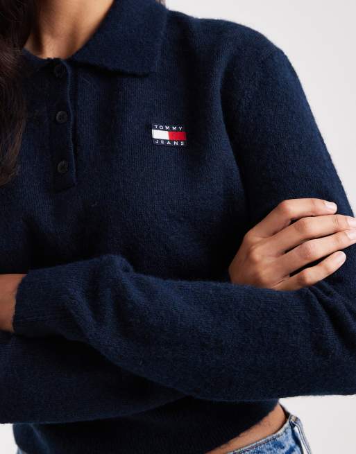 Jersey azul marino con cuello tipo polo de punto mullido de Tommy Jeans, 4 de 4