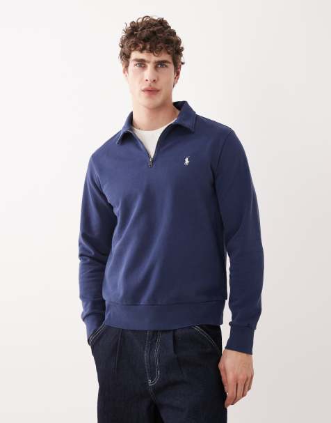 Jersey azul marino con media cremallera y logo de icono de punto de algodón de Polo Ralph Lauren - view 1