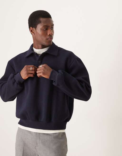 Jersey azul marino extragrande con cuello tipo polo de ASOS DESIGN