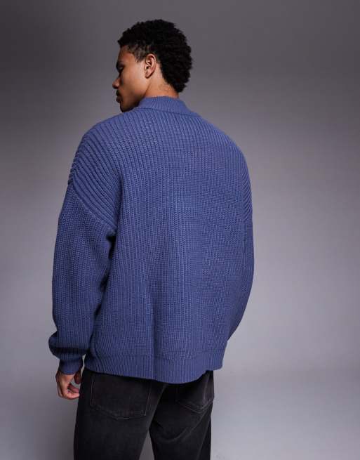 Jersey azul marino extragrande con media cremallera de punto grueso de ASOS DESIGN , 3 de 5