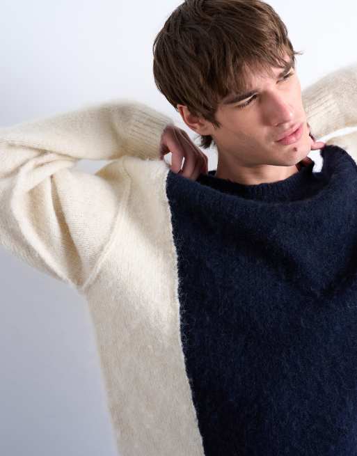 Jersey azul marino holgado con panel de punto de hilo mullido de Topman, 4 de 5