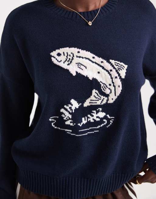 Jersey azul marino holgado con patrón de Hollister, 2 de 4