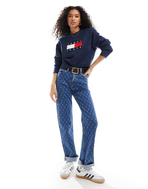 Jersey azul marino jaspeado con detalle de bandera de Tommy Jeans, 3 de 4