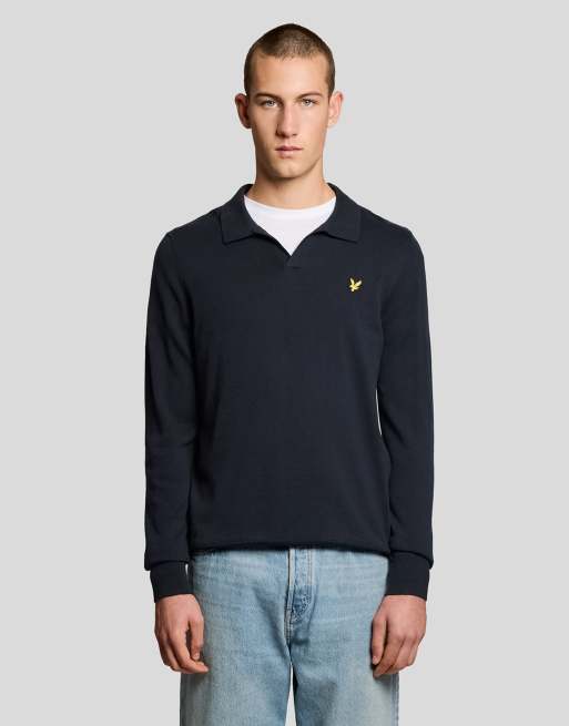 Jersey azul marino z271 de manga larga con cuello tipo polo de punto medio de algodón de Lyle & Scott, 1 de 5