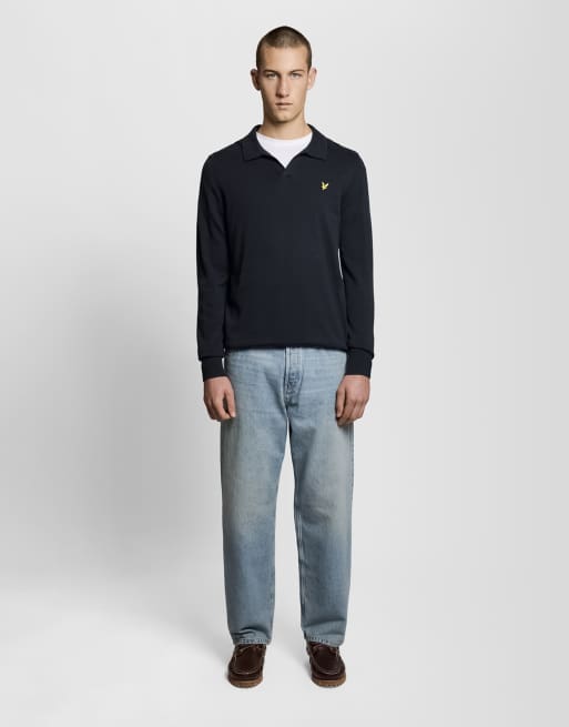 Jersey azul marino z271 de manga larga con cuello tipo polo de punto medio de algodón de Lyle & Scott, 2 de 5