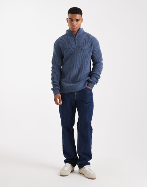 Jersey azul medio con cremallera corta de punto inglés de New Look, 2 de 5