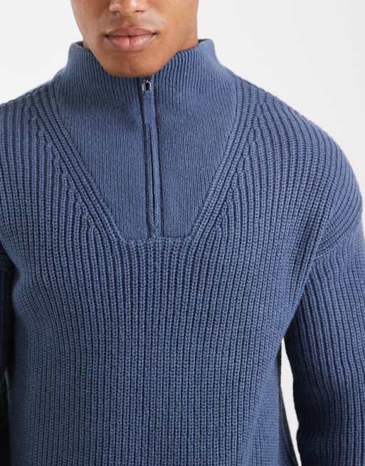 Jersey azul medio con cremallera corta de punto inglés de New Look, 5 de 5