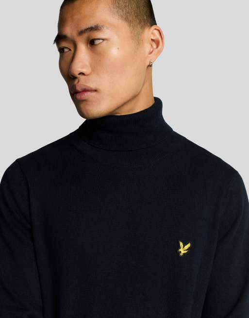 Jersey azul oscuro con cuello alzado de algodón y lana de merino de Lyle & Scott , 3 de 4