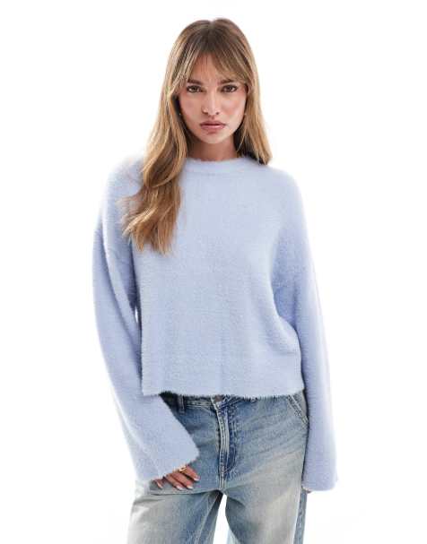 Jersey azul pálido extragrande de punto desflecado de Miss Selfridge - view 1
