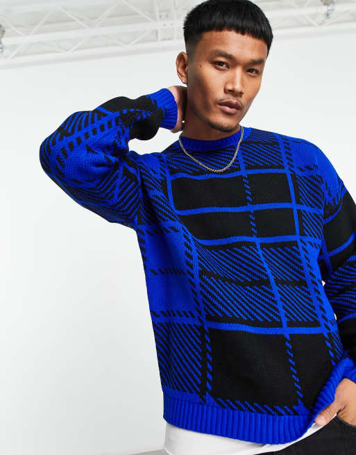 Jersey azul y negro a cuadros de punto de ASOS DESIGN