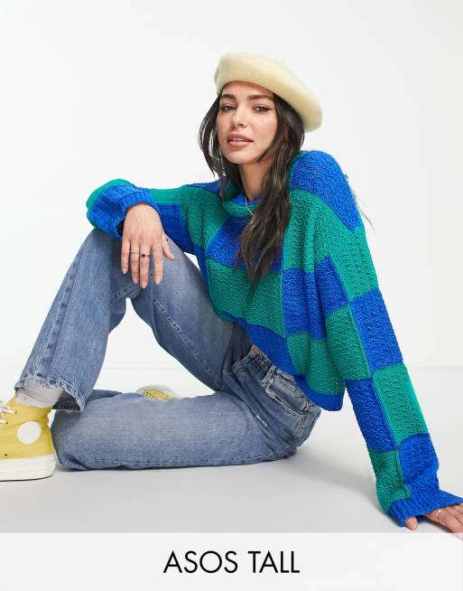 Jersey azul y verde con diseño patchwork de ASOS DESIGN Tall