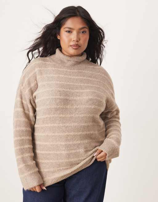 Jersey beis a rayas a tono con cuello alto de punto texturizado de VILA Curve