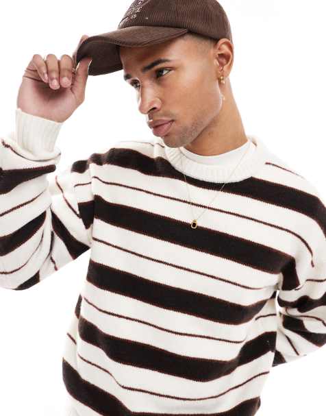 Jersey beis a rayas extragrande con cuello redondo de punto mullido de Jack & Jones - view 1