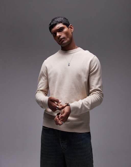 Jersey beis básico con cuello redondo de Topman