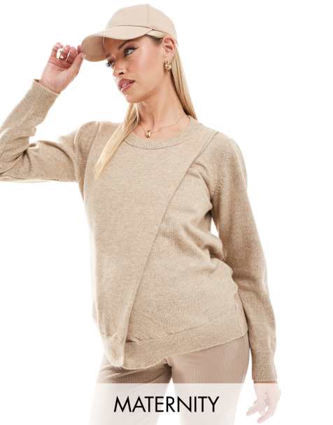 Jersey beis con abertura delantera y diseño para lactancia de Mamalicious Maternity - view 1