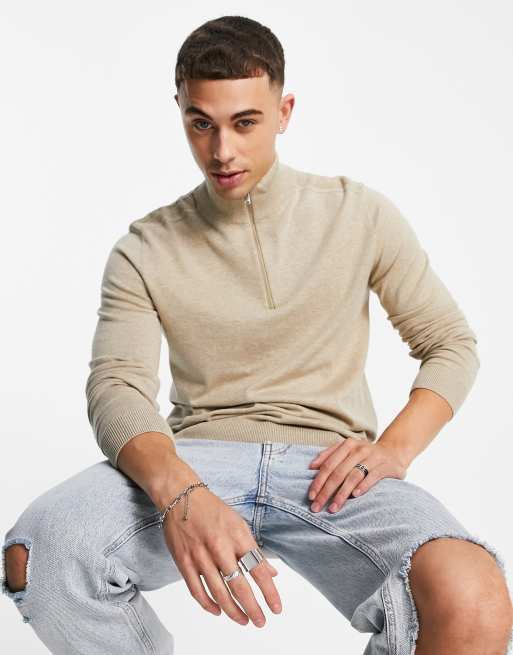 Jersey beis con cremallera corta de Selected Homme