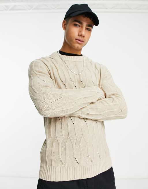 Jersey beis con cuello redondo de punto de ochos de Only & Sons