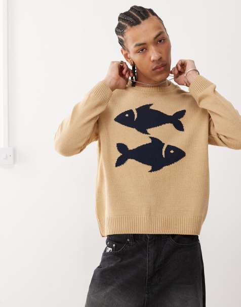 Jersey beis con cuello redondo y patrón de pescador de punto de Reclaimed Vintage - view 1