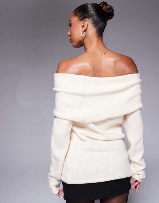 Jersey beis con escote Bardot y detalle de lazo de River Island, 4 de 4