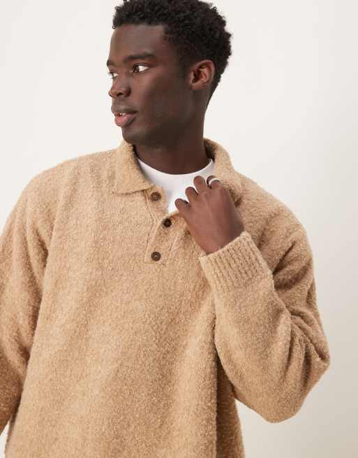 Jersey beis de corte cuadrado extragrande con cuello tipo polo de punto texturizado de ASOS DESIGN