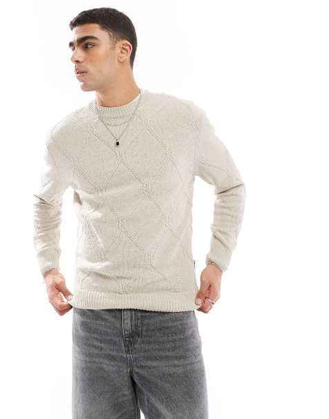 Jersey beis estructurado con patrón de rombos de punto de ONLY & SONS - view 1