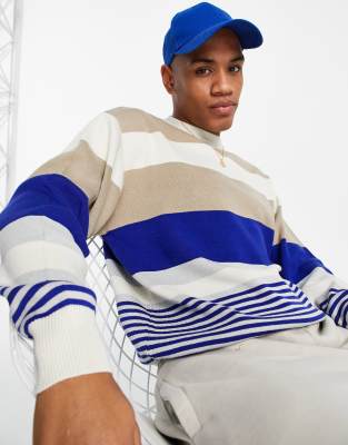 Jersey beis extragrande con diseño color block de punto de River Island
