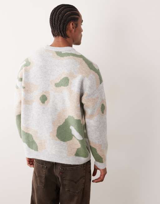 Jersey beis extragrande con estampado abstracto y cuello redondo de punto de ASOS DESIGN, 5 de 5