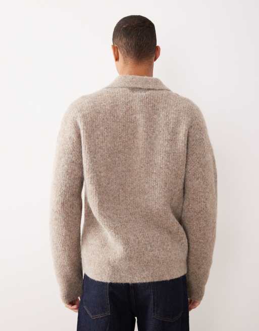 Jersey beis holgado con cuello de muesca y solapas de punto de mezcla de lana de ASOS DESIGN, 3 de 5