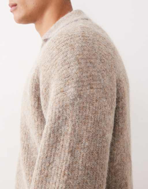 Jersey beis holgado con cuello de muesca y solapas de punto de mezcla de lana de ASOS DESIGN, 4 de 5