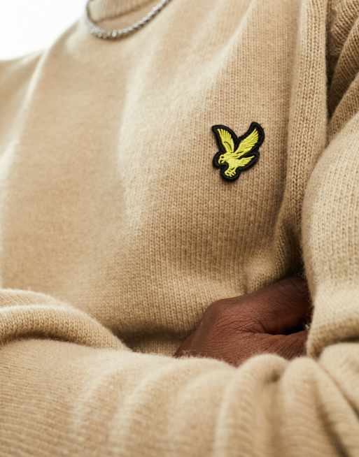 Jersey beis jaspeado caqui con logo de punto de mezcla de lana de cordero de Lyle & Scott, 4 de 4