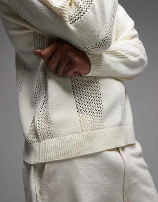 Jersey beis natural con cuello redondo de punto de croché de Obey, 5 de 5